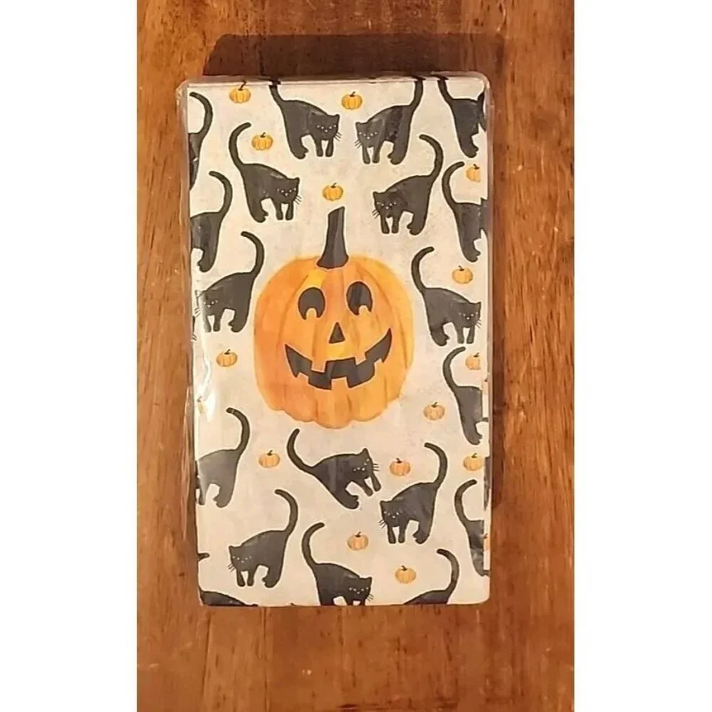 Halloween Black Cat Pumpkin Paper Dinner Napkins Hand Bath Buffet Towels 40 Pk